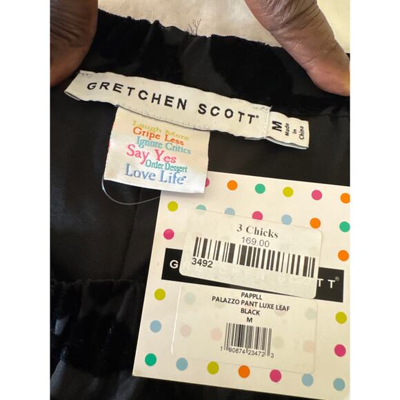 Gretchen Scott NWT Black Leaf Velvet Palazzo Pants Medium Gothic Fairy Luxe - Picture 7 of 8